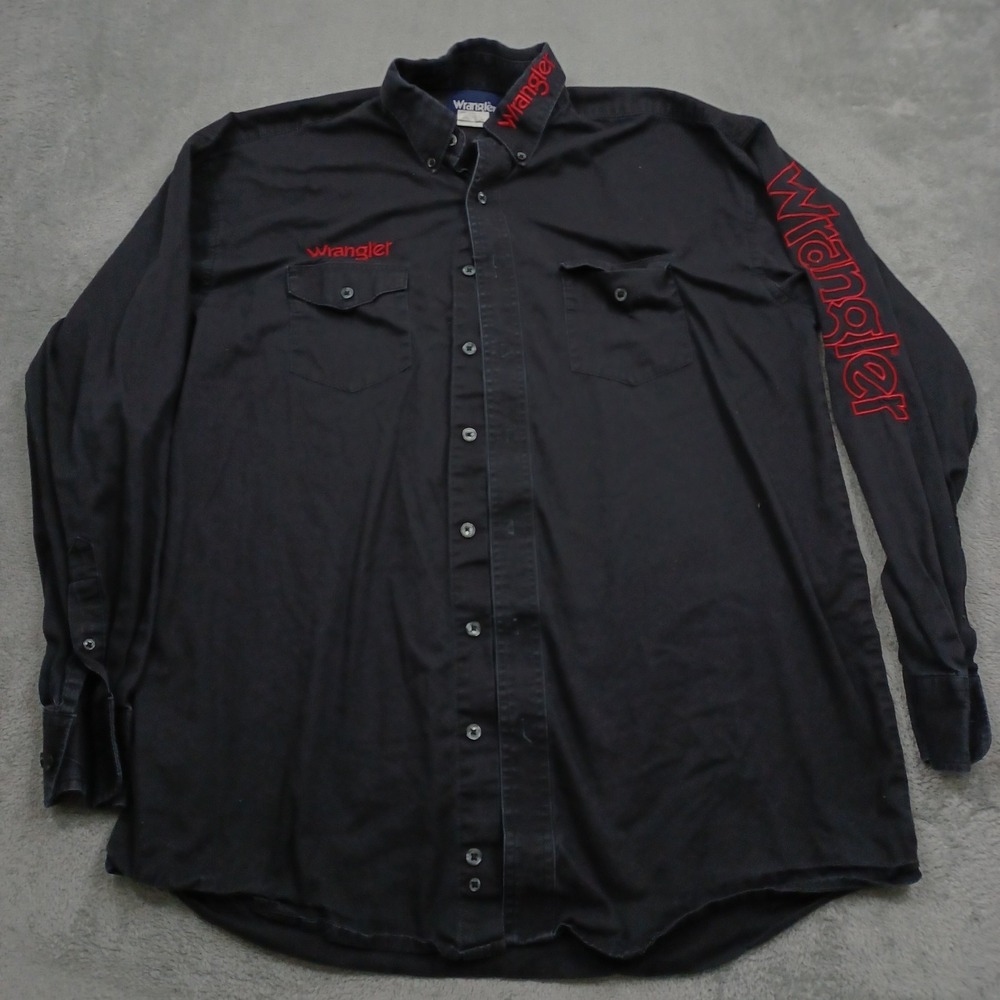 Wrangler Shirt Mens Large Tall Black Spell Out Button Up Western